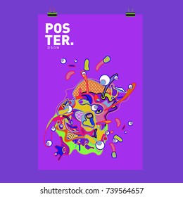 Abstract  Colorful Curvy Liquid Cover and Poster Design Template. Flat Bubble Shape Layout Design Composition and  Template.