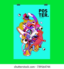 Abstract  Colorful Curvy Liquid Cover and Poster Design Template. Flat Bubble Shape Layout Design Composition and  Template.