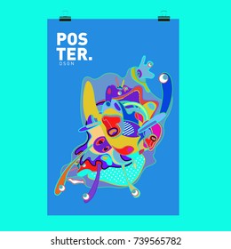 Abstract  Colorful Curvy Liquid Cover and Poster Design Template. Flat Bubble Shape Layout Design Composition and  Template.