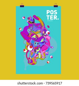 Abstract  Colorful Curvy Liquid Cover and Poster Design Template. Flat Bubble Shape Layout Design Composition and  Template.