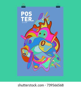 Abstract  Colorful Curvy Liquid Cover and Poster Design Template. Flat Bubble Shape Layout Design Composition and  Template.