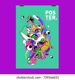 Abstract  Colorful Curvy Liquid Cover and Poster Design Template. Flat Bubble Shape Layout Design Composition and  Template.