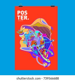 Abstract  Colorful Curvy Liquid Cover and Poster Design Template. Flat Bubble Shape Layout Design Composition and  Template.