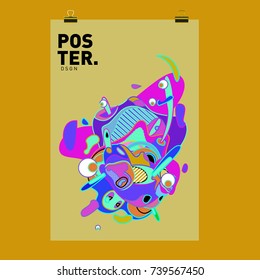 Abstract  Colorful Curvy Liquid Cover and Poster Design Template. Flat Bubble Shape Layout Design Composition and  Template.