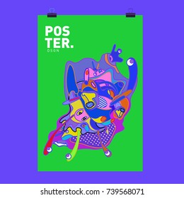 Abstract  Colorful Curvy Liquid Cover and Poster Design Template. Flat Bubble Shape Layout Design Composition and  Template.