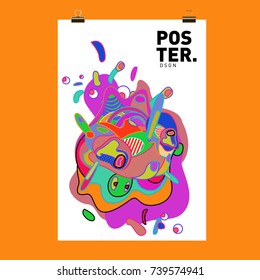 Abstract  Colorful Curvy Liquid Cover and Poster Design Template. Flat Bubble Shape Layout Design Composition and  Template.