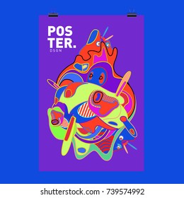 Abstract  Colorful Curvy Liquid Cover and Poster Design Template. Flat Bubble Shape Layout Design Composition and  Template.