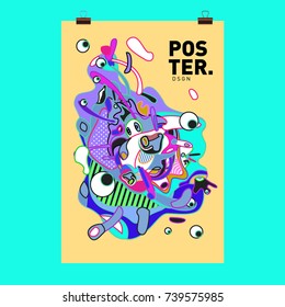 Abstract  Colorful Curvy Liquid Cover and Poster Design Template. Flat Bubble Shape Layout Design Composition and  Template.