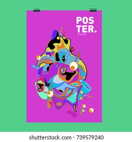 Abstract  Colorful Curvy Liquid Cover and Poster Design Template. Flat Bubble Shape Layout Design Composition and  Template.