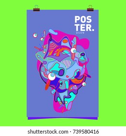Abstract  Colorful Curvy Liquid Cover and Poster Design Template. Flat Bubble Shape Layout Design Composition and  Template.