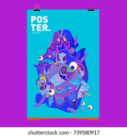Abstract  Colorful Curvy Liquid Cover and Poster Design Template. Flat Bubble Shape Layout Design Composition and  Template.