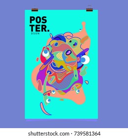 Abstract  Colorful Curvy Liquid Cover and Poster Design Template. Flat Bubble Shape Layout Design Composition and  Template.