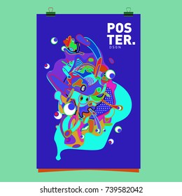 Abstract  Colorful Curvy Liquid Cover and Poster Design Template. Flat Bubble Shape Layout Design Composition and  Template.