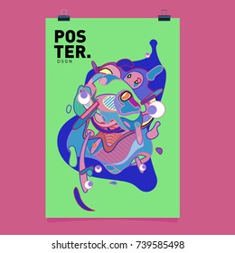 Abstract  Colorful Curvy Liquid Cover and Poster Design Template. Flat Bubble Shape Layout Design Composition and  Template.