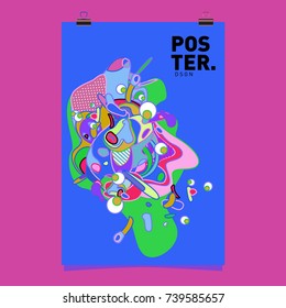 Abstract  Colorful Curvy Liquid Cover and Poster Design Template. Flat Bubble Shape Layout Design Composition and  Template.