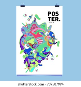 Abstract  Colorful Curvy Liquid Cover and Poster Design Template. Flat Bubble Shape Layout Design Composition and  Template.