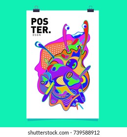 Abstract  Colorful Curvy Liquid Cover and Poster Design Template. Flat Bubble Shape Layout Design Composition and  Template.