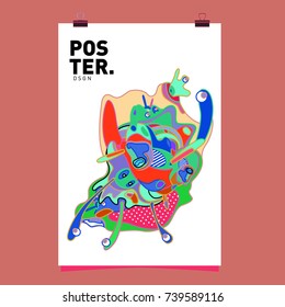 Abstract  Colorful Curvy Liquid Cover and Poster Design Template. Flat Bubble Shape Layout Design Composition and  Template.