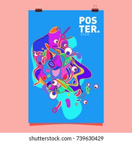 Abstract  Colorful Curvy Liquid Cover and Poster Design Template. Flat Bubble Shape Layout Design Composition and  Template.