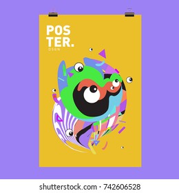 Abstract  Colorful Curvy Liquid Cover and Poster Design Template. Flat Line Shape and Pattern Layout Design Template.