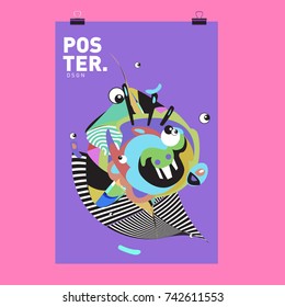 Abstract  Colorful Curvy Liquid Cover and Poster Design Template. Flat Line Shape and Pattern Layout Design Template.