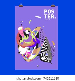 Abstract  Colorful Curvy Liquid Cover and Poster Design Template. Flat Line Shape and Pattern Layout Design Template.