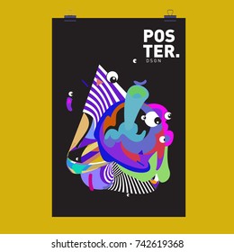 Abstract  Colorful Curvy Liquid Cover and Poster Design Template. Flat Line Shape and Pattern Layout Design Template.