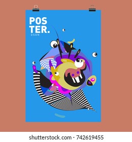 Abstract  Colorful Curvy Liquid Cover and Poster Design Template. Flat Line Shape and Pattern Layout Design Template.