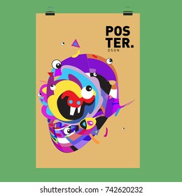 Abstract  Colorful Curvy Liquid Cover and Poster Design Template. Flat Line Shape and Pattern Layout Design Template.