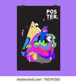 Abstract  Colorful Curvy Liquid Cover and Poster Design Template. Flat Line Shape and Pattern Layout Design Template.