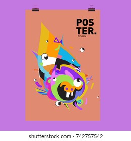 Abstract  Colorful Curvy Liquid Cover and Poster Design Template. Flat Line Shape and Pattern Layout Design Template.