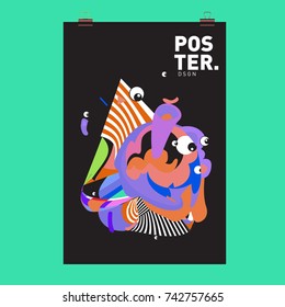 Abstract  Colorful Curvy Liquid Cover and Poster Design Template. Flat Line Shape and Pattern Layout Design Template.