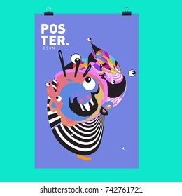 Abstract  Colorful Curvy Liquid Cover and Poster Design Template. Flat Line Shape and Pattern Layout Design Template.