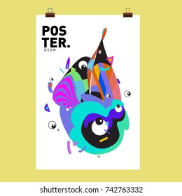 Abstract  Colorful Curvy Liquid Cover and Poster Design Template. Flat Line Shape and Pattern Layout Design Template.
