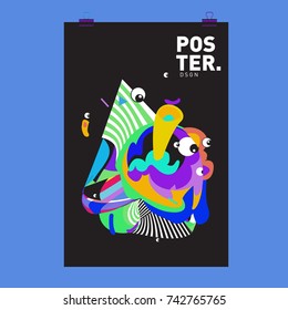 Abstract  Colorful Curvy Liquid Cover and Poster Design Template. Flat Line Shape and Pattern Layout Design Template.