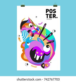 Abstract  Colorful Curvy Liquid Cover and Poster Design Template. Flat Line Shape and Pattern Layout Design Template.