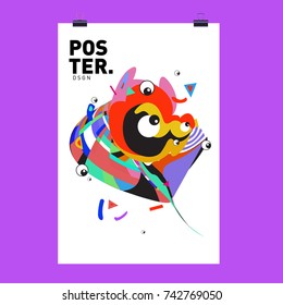 Abstract  Colorful Curvy Liquid Cover and Poster Design Template. Flat Line Shape and Pattern Layout Design Template.