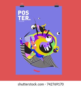 Abstract  Colorful Curvy Liquid Cover and Poster Design Template. Flat Line Shape and Pattern Layout Design Template.