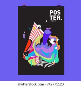 Abstract  Colorful Curvy Liquid Cover and Poster Design Template. Flat Line Shape and Pattern Layout Design Template.