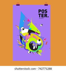 Abstract  Colorful Curvy Liquid Cover and Poster Design Template. Flat Line Shape and Pattern Layout Design Template.