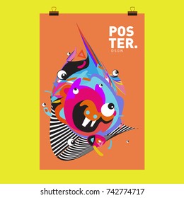 Abstract  Colorful Curvy Liquid Cover and Poster Design Template. Flat Line Shape and Pattern Layout Design Template.