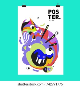 Abstract  Colorful Curvy Liquid Cover and Poster Design Template. Flat Line Shape and Pattern Layout Design Template.