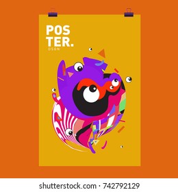 Abstract  Colorful Curvy Liquid Cover and Poster Design Template. Flat Line Shape and Pattern Layout Design Template.