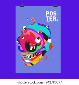 Abstract  Colorful Curvy Liquid Cover and Poster Design Template. Flat Line Shape and Pattern Layout Design Template.