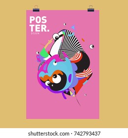 Abstract  Colorful Curvy Liquid Cover and Poster Design Template. Flat Line Shape and Pattern Layout Design Template.
