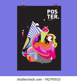 Abstract  Colorful Curvy Liquid Cover and Poster Design Template. Flat Line Shape and Pattern Layout Design Template.