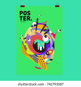 Abstract  Colorful Curvy Liquid Cover and Poster Design Template. Flat Line Shape and Pattern Layout Design Template.