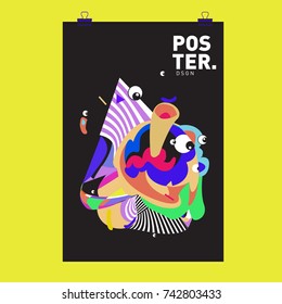 Abstract  Colorful Curvy Liquid Cover and Poster Design Template. Flat Line Shape and Pattern Layout Design Template.