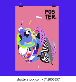 Abstract  Colorful Curvy Liquid Cover and Poster Design Template. Flat Line Shape and Pattern Layout Design Template.