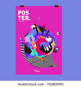 Abstract  Colorful Curvy Liquid Cover and Poster Design Template. Flat Line Shape and Pattern Layout Design Template.